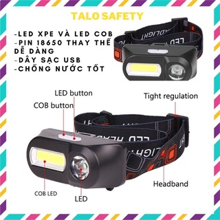 Đèn pin đeo đầu mini nhẹ gọn led XPE và led Cod dùng pin sạc 18650 có thể thay pin linh