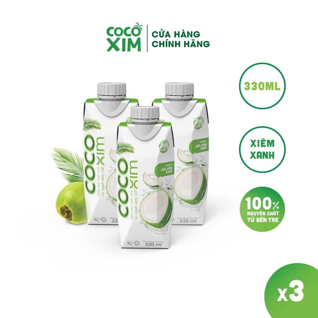 COMBO 3 Hộp Nước dừa đóng hộp Cocoxim Xanh dung tích 330ml/Hộp