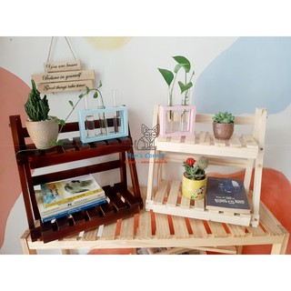 Kệ 2 tầng nhỏ trưng bày cây cảnh, sen đá, vật dụng cá nhân