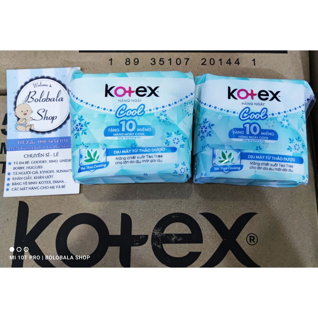 Combo 20 miếng Băng vệ sinh hàng ngày Kotex Cool siêu mỏng (2 Gói x 10 miếng) - hàng tặng