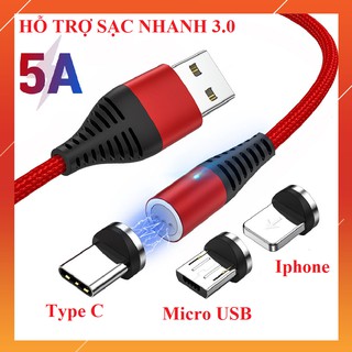 FREESHIP TỪ 50K _ Hỗ trợ sạc nhanh | Dây sạc nam châm đầu iphone | micro USB | Type C xoay 360 độ