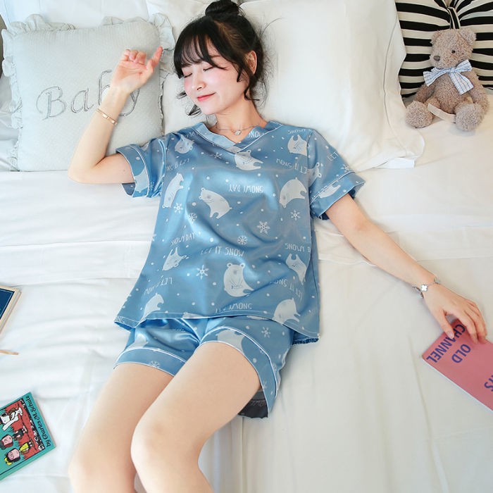 Bộ Đồ Ngủ Ngắn Tay Bằng Lụa Xinh Xắn Dành Cho Nữ | BigBuy360 - bigbuy360.vn