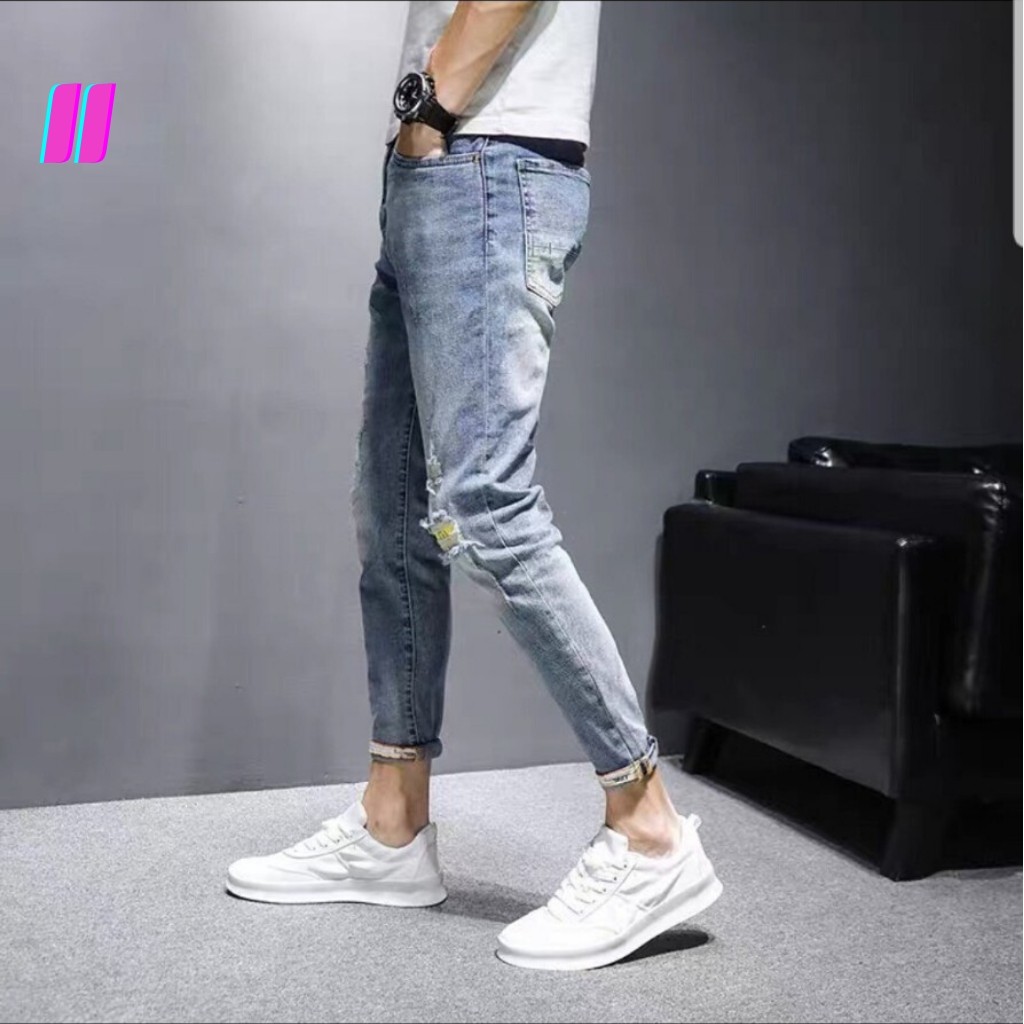 Quần Jean Nam Rách / Quần Jean Nam Rách Gối Chất Bò Cao Cấp Phong Cách Hàn Quốc AD11 | BigBuy360 - bigbuy360.vn