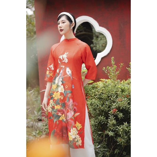 Set Áo Dài Hạ Xuân - Chât Liệu Gấm Hoa Văn Sắc Nét Như 1 Bức Tranh Mùa Xuân