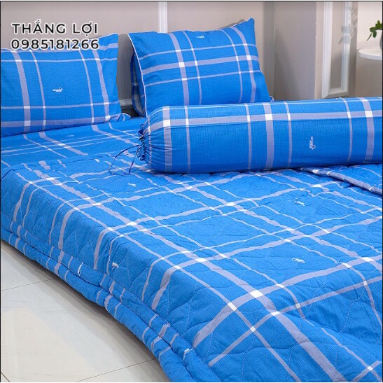 Drap Cotton 100% Thắng Lợi chính hãng Mẫu Sọc xanh dương IN LOGO THẮNG LỢI vệ sinh dễ dàng.