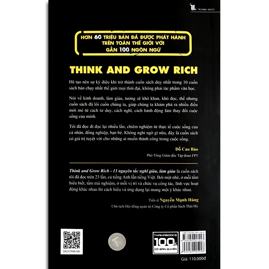 Sách - 13 Nguyên tắc nghĩ giàu, làm giàu - Think and Grow Rich - Napoleon Hill (Tái bản 2020)