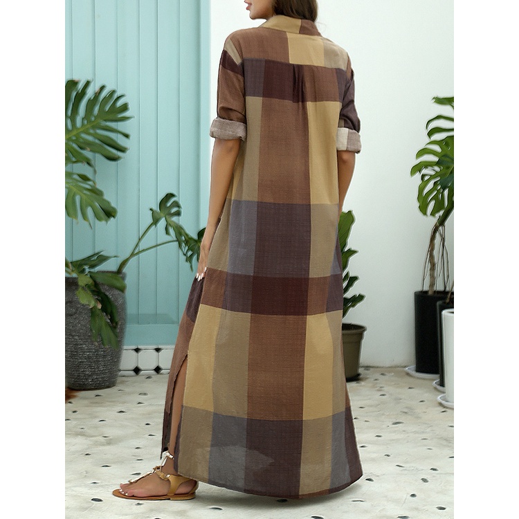 Đầm Zanzea Dáng Dài Hoạ Tiết Caro Dễ Thương Thời Trang Cho Phụ Nữ