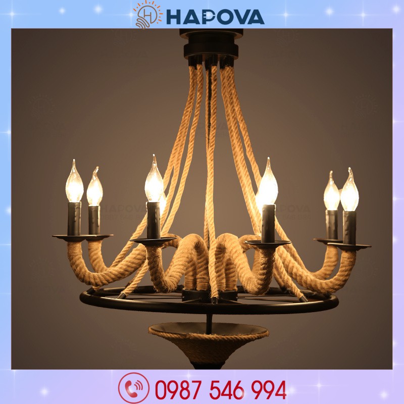 Đèn trần trang trí, đèn trần phòng khách dây thừng HAPOVA GANA 0984 + Kèm bóng led chuyên dụng