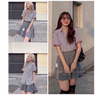 Sét áo somi Thome chân váy xếp li style ullzang hàn quốc chất vải dày dặn