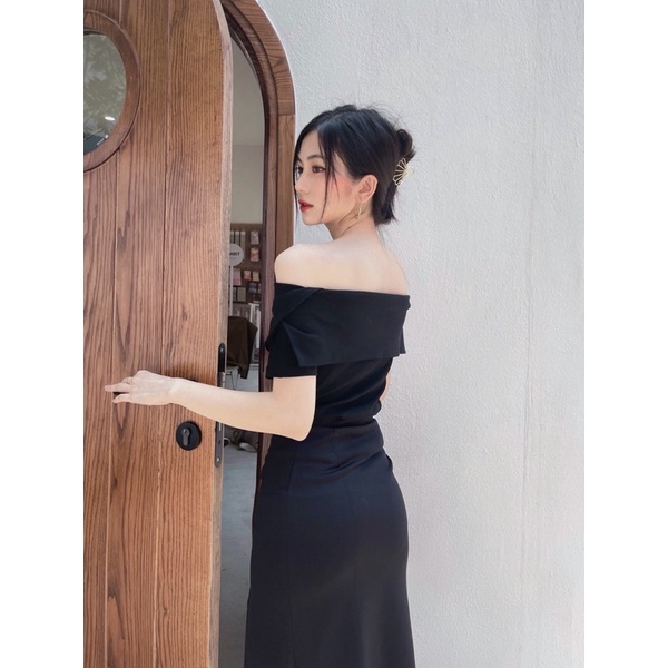 Sang chảnh outfit !!!!!!!!! Set váy thiết kế Simee áo trễ vai xẻ mix chân váy xẻ tà