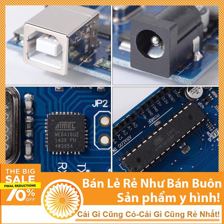 KIT Arduino UNO R3 ATMEGA16U2 Chip Cắm - Không Cáp - NTHN