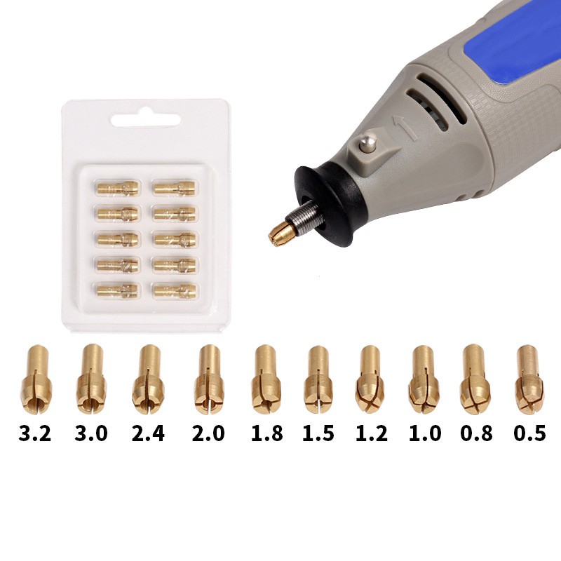 10pcs 4.0mm Shank 0.5-3.2mm Brass Drill Chuck Collet Bit For Rotary Tool Set