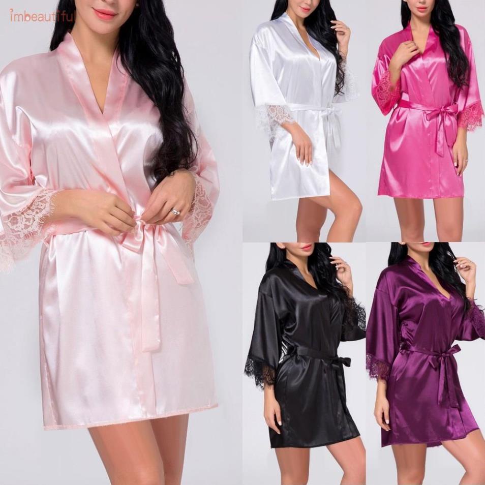 Áo choàng ngủ Kimono bằng satin phối ren gợi cảm hàng mới và chất lượng cao cho nữ ! | BigBuy360 - bigbuy360.vn