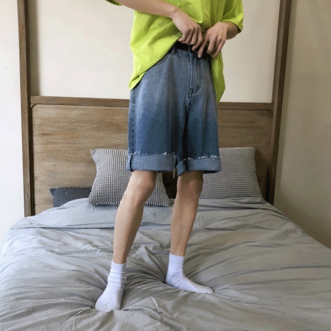 Quần Short Jean Unisex Thời Trang quần ống suông from rộng quần short jean nam phong cách Hàn Quốc quần thun ngắn