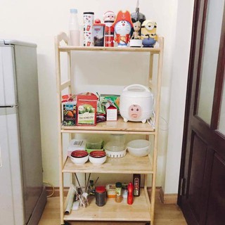 [GỖ TỰ NHIÊN] Kệ Lò Vi Sóng 3, 4 Tầng Bằng Gỗ Có Bánh Xe - Để Đồ Nhà Bếp