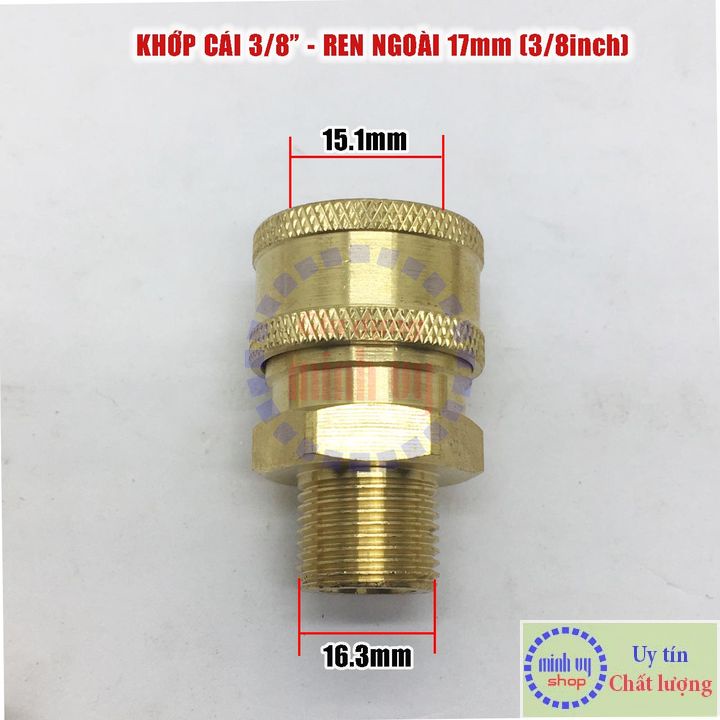 Khớp nối nhanh đồng CÁI 3/8&quot; - ren NGOÀI 3/8&quot; 17mm