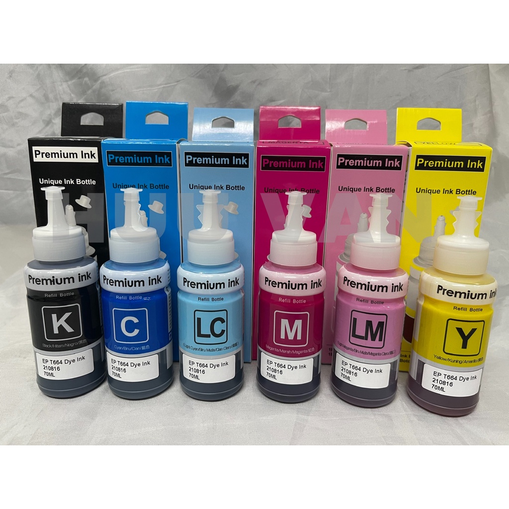 Mực in phun T664 BK/C/Y/M/LC/LM dùng cho máy Epson L100, L110,L120, L200, L210,L220, L300,L310, L350, L355, L365