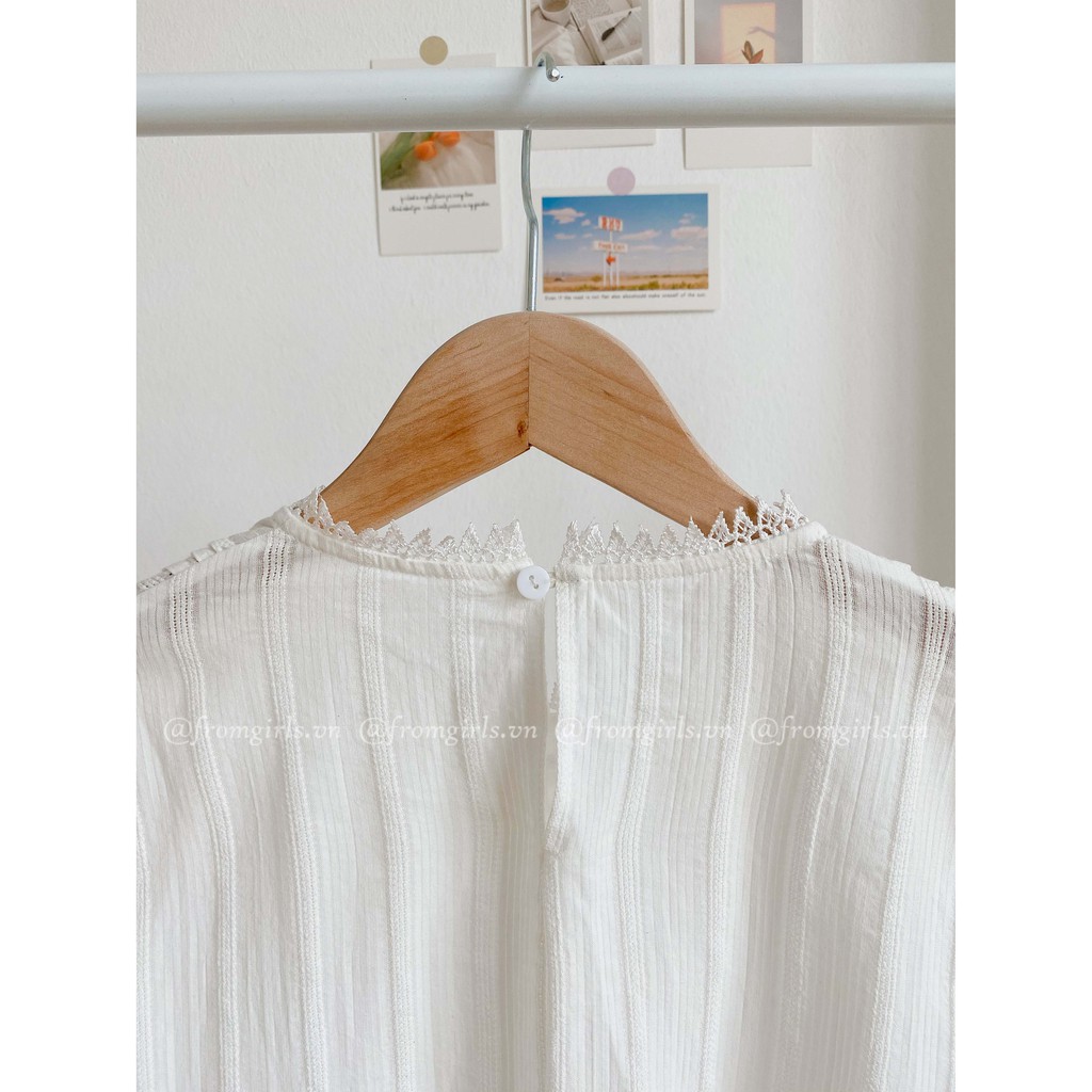 Áo babydoll dài tay xếp ly ngực cúc bọc tay chun vintage - BBD05FG BROWN