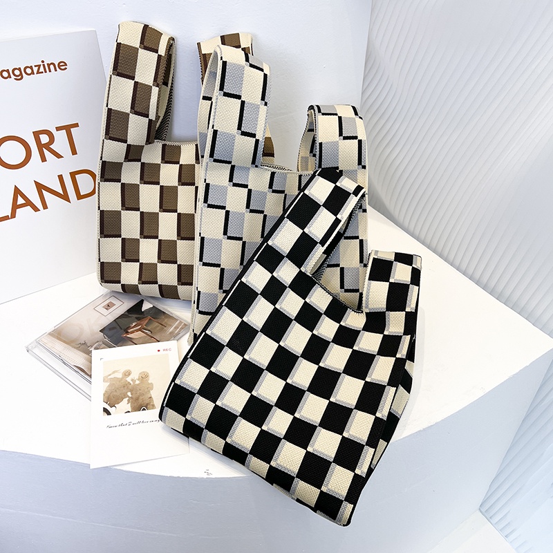 Ielgy Túi Xách Họa Tiết Kẻ Ô Tương Phản Cho Nữ