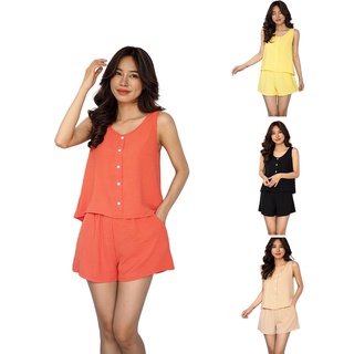 Đồ bộ mặc nhà sát nách vải đũi nhăn mềm mát mặc nhà dạo phố xinh size 40-65kg