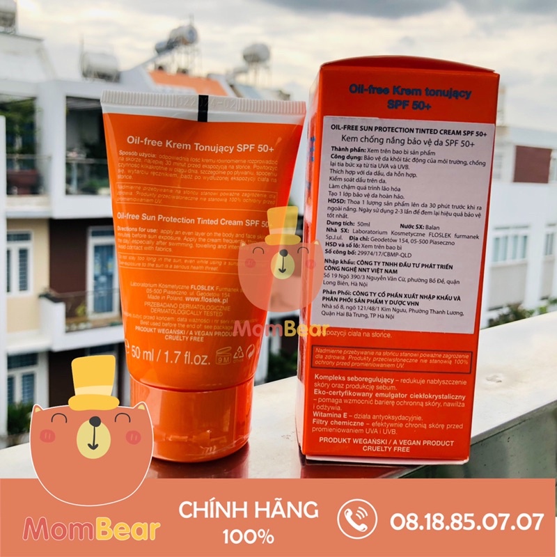 [Hàng Nhập] Kem chống nắng kiềm dầu Floslek Sun Care Oil Free Sun Protection Tinted Cream 50ml