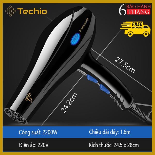 Máy Sấy Tóc Gió 2 Chiều Nóng Lạnh DELIYA, Công Suất Lớn 2200W, Dễ Dàng Tạo Kiểu. Cung Cấp Bởi Techio