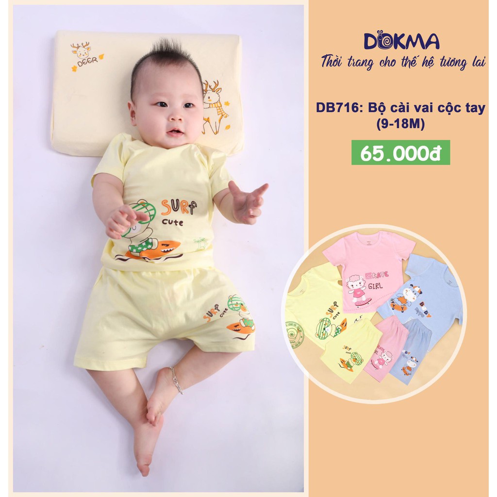 (6-18M) Bộ cộc tay cài vai vải cotton cho bé yêu - DOKMA