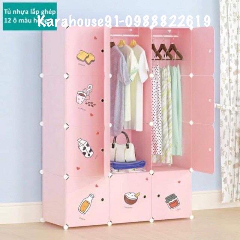 TỦ NHỰA GHÉP- TỦ QUẦN ÁO- TỦ NHỰA 12 Ô SÂU 47cm. Tặng 2 treo đồ.