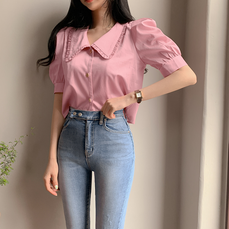 ruffle collar puff sleeves shirt blouse woman top 34077