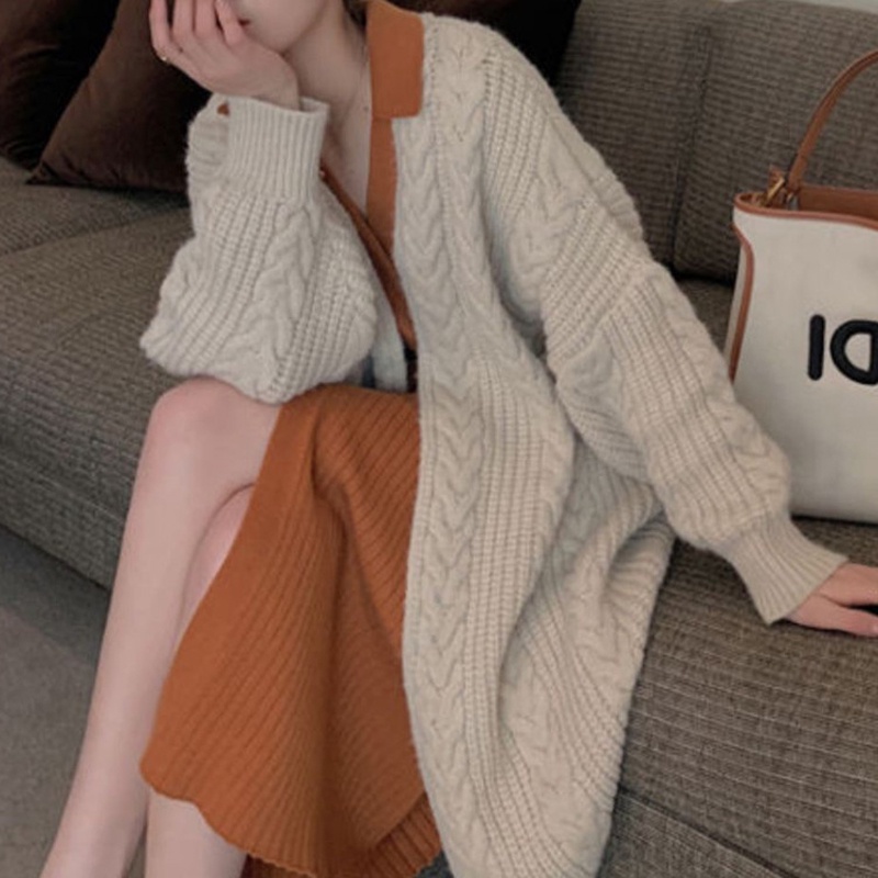 IELGY Áo Khoác cardigan Dệt Kim Họa Tiết Kim Cương Phong Cách retro Cho Nữ