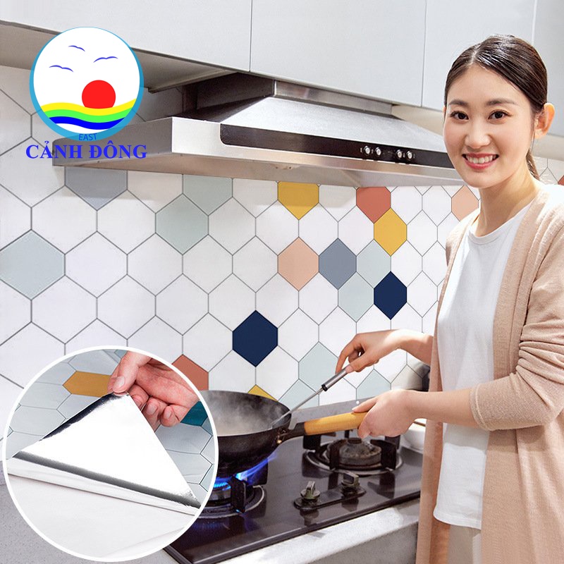 Decal dán bếp ô họa tiết lục giác sắc màu - lau chùi dễ dàng
