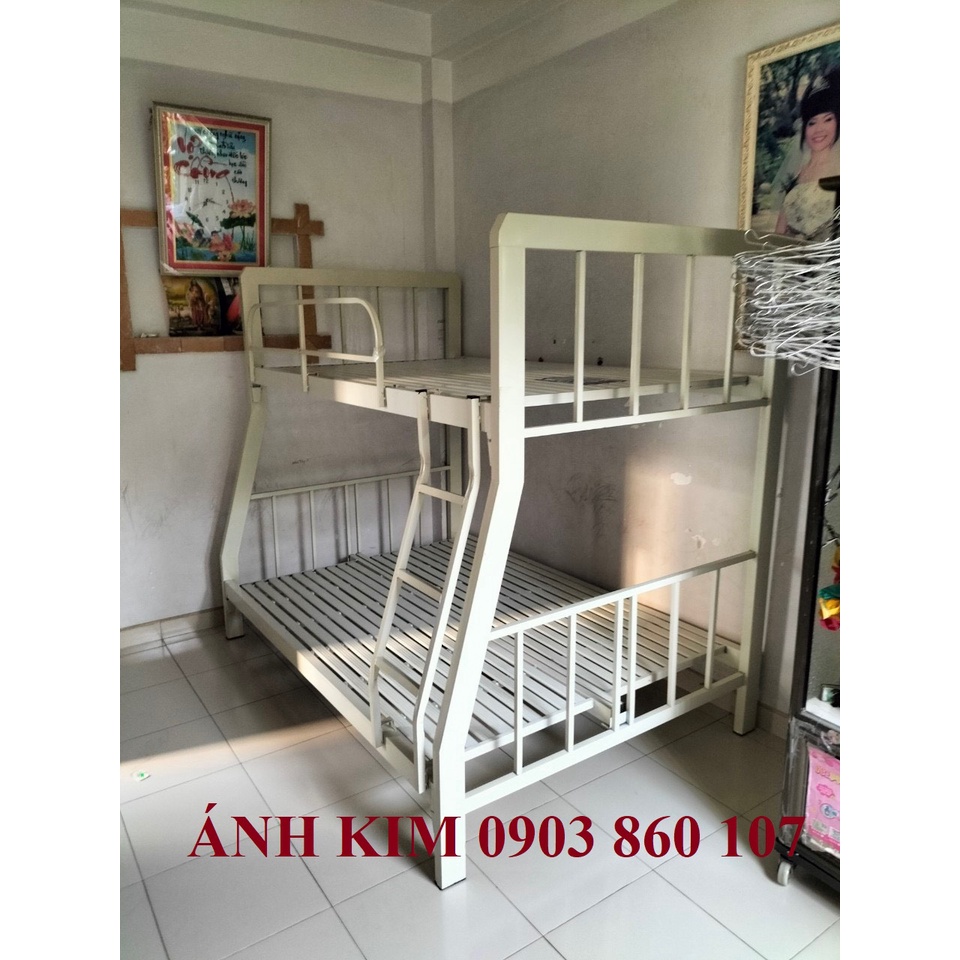 Giường tầng sắt hộp vuông gia đình trẻ em màu kem sơn dày tĩnh điện cao cấp đủ kích thước freeship HCM