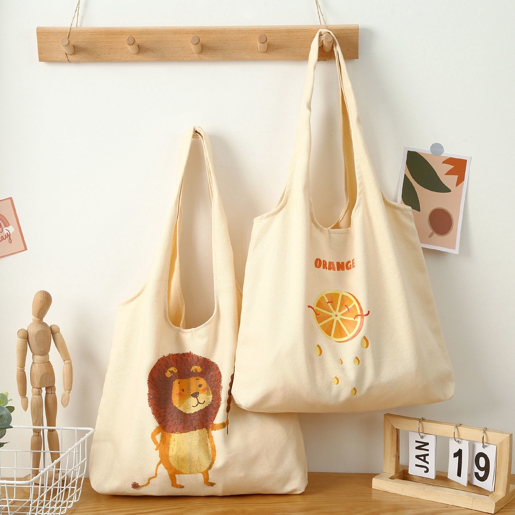Túi Xách Canvas Sức Chứa Lớn Họa Tiết Dễ Thương 4 Kiểu Lựa Chọn Cho Nữ