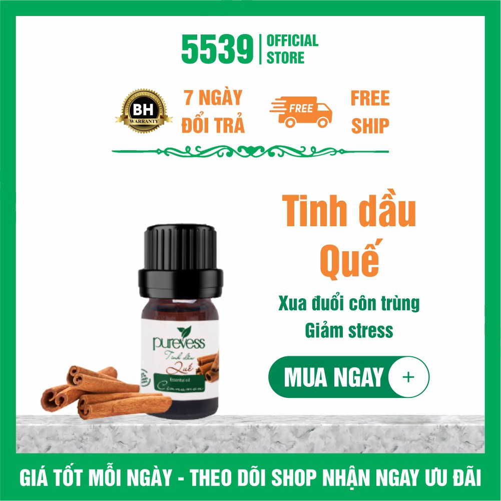 Tinh dầu thiên nhiên nguyên chất Purevess giúp thư giãn đuổi muỗi khử mùi 5ml - Shop 5539