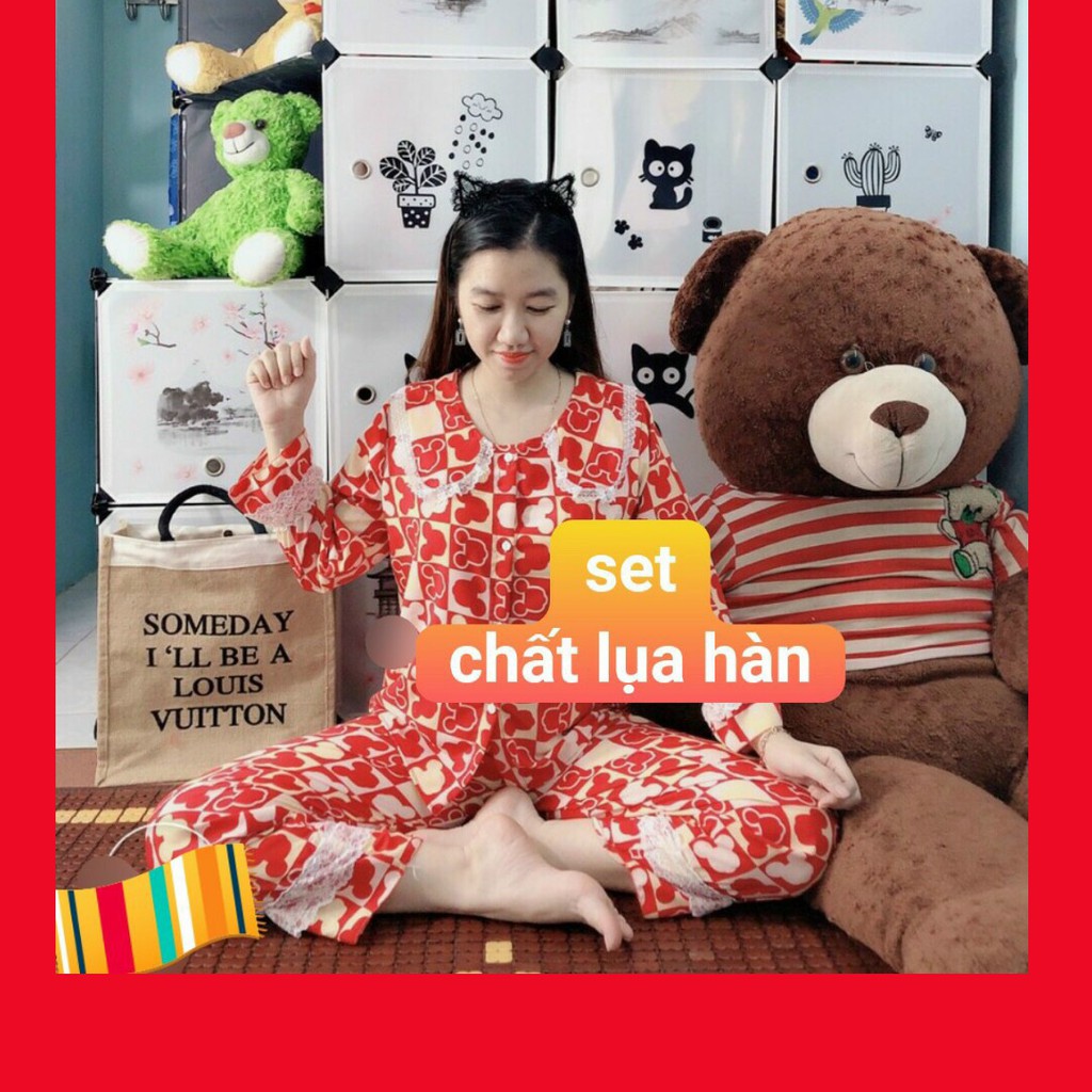 Đồ ngủ pijama mặc nhà vải lụa tay ngắn quần dài mặc nhà đi chơi