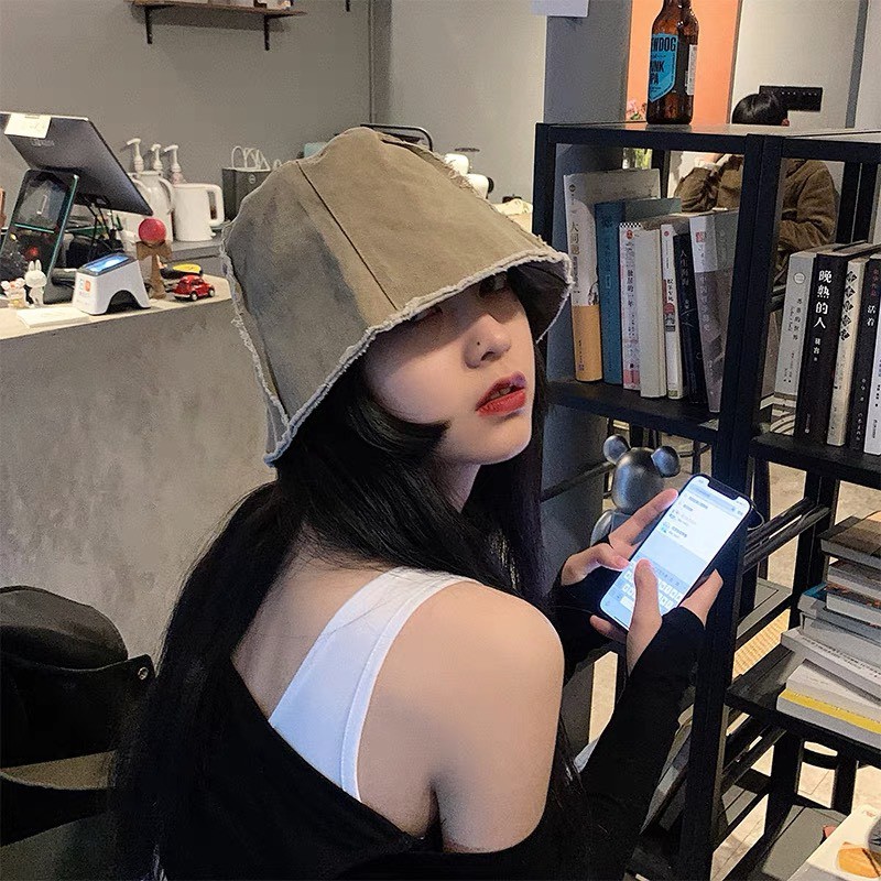 Mộc® Mũ bucket denim tua rua rách đính logo phong cách Ulzzang