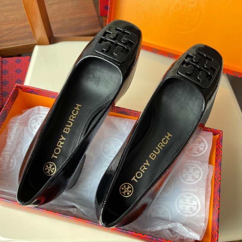Giày cao gót mũi vuông da thật cao cấp thương hiệu Tory Burch