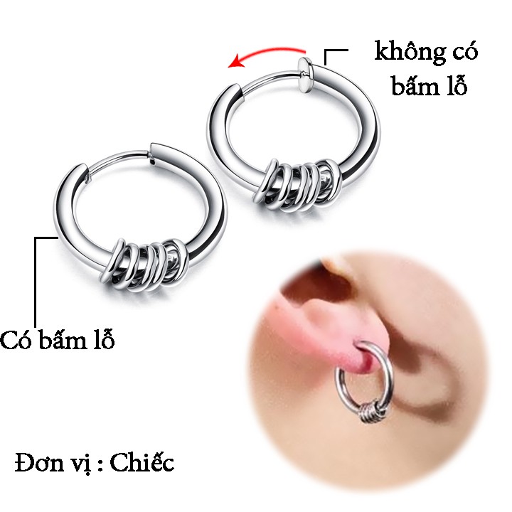 Bông tai nam nữ INOX khoen tròn thời trang Kpop - 1 chiếc - BT093