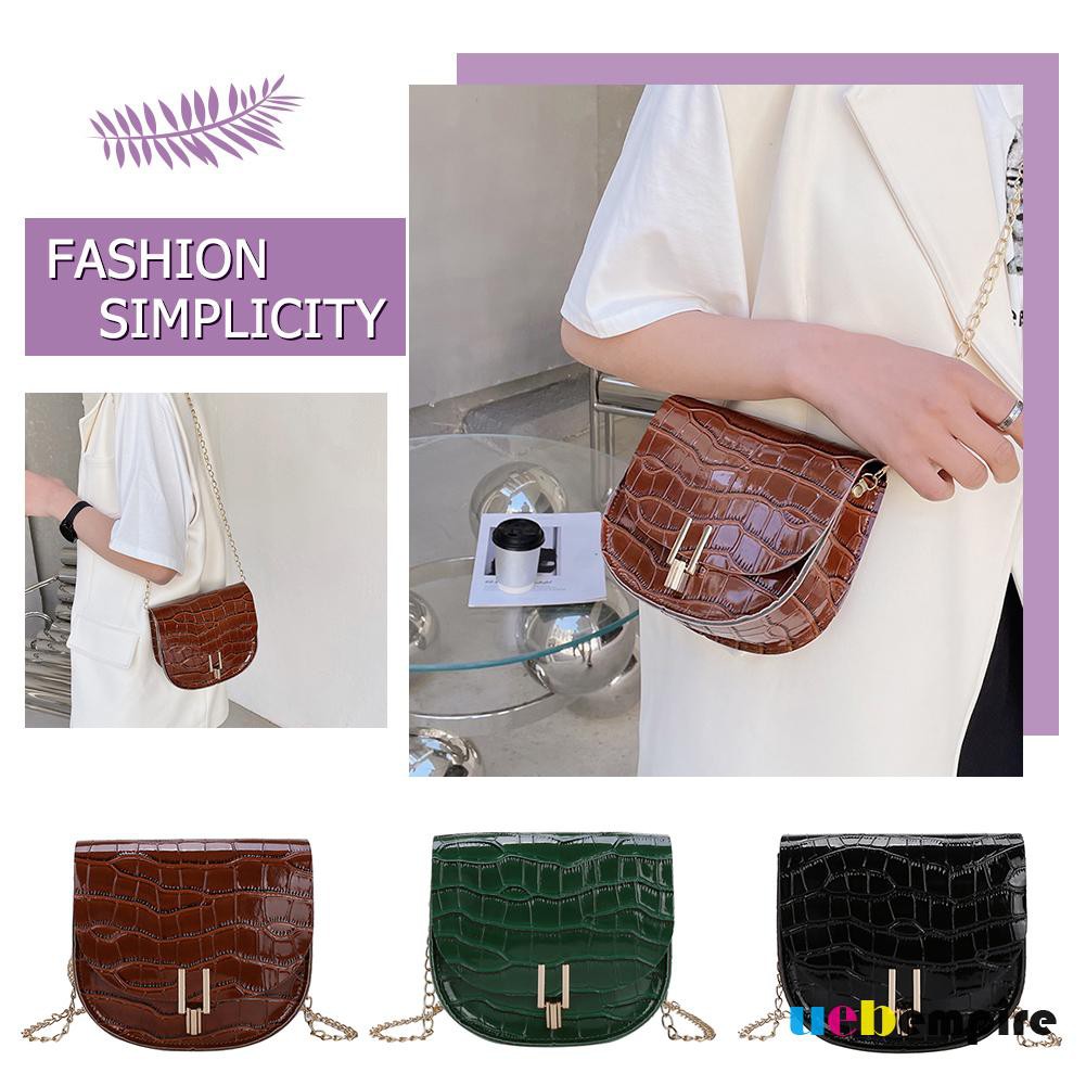 Fashion Women Stone Pattern PU Crossbody Bag Casual Chain Mini Saddle Purse