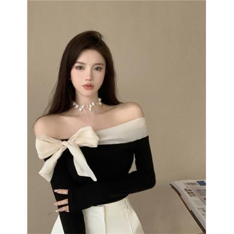 Áo Thun Nữ Tay Dài Buộc Nơ Trễ Vai Thời Trang