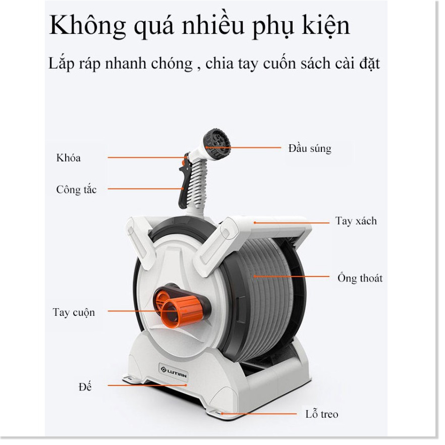 Bộ vòi nước tăng áp lực nước kèm Khung cuộn ống nước dạng cuộn tròn 15 mét (Full phụ kiện)-TTHome