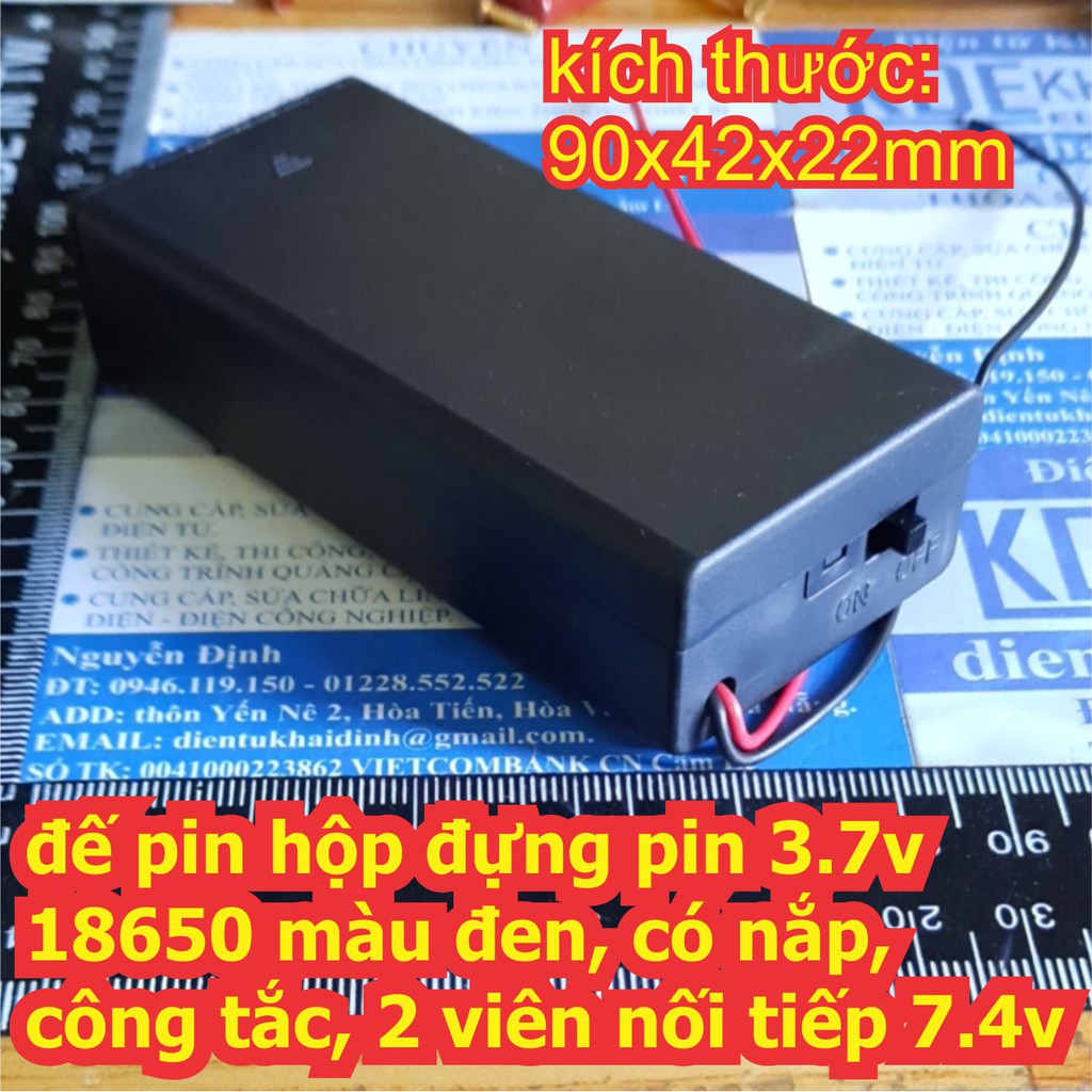 2 cái đế pin hộp đựng pin 3.7v 18650 màu đen, có nắp, công tắc loại 2 viên nối tiếp 7.4v kde6768
