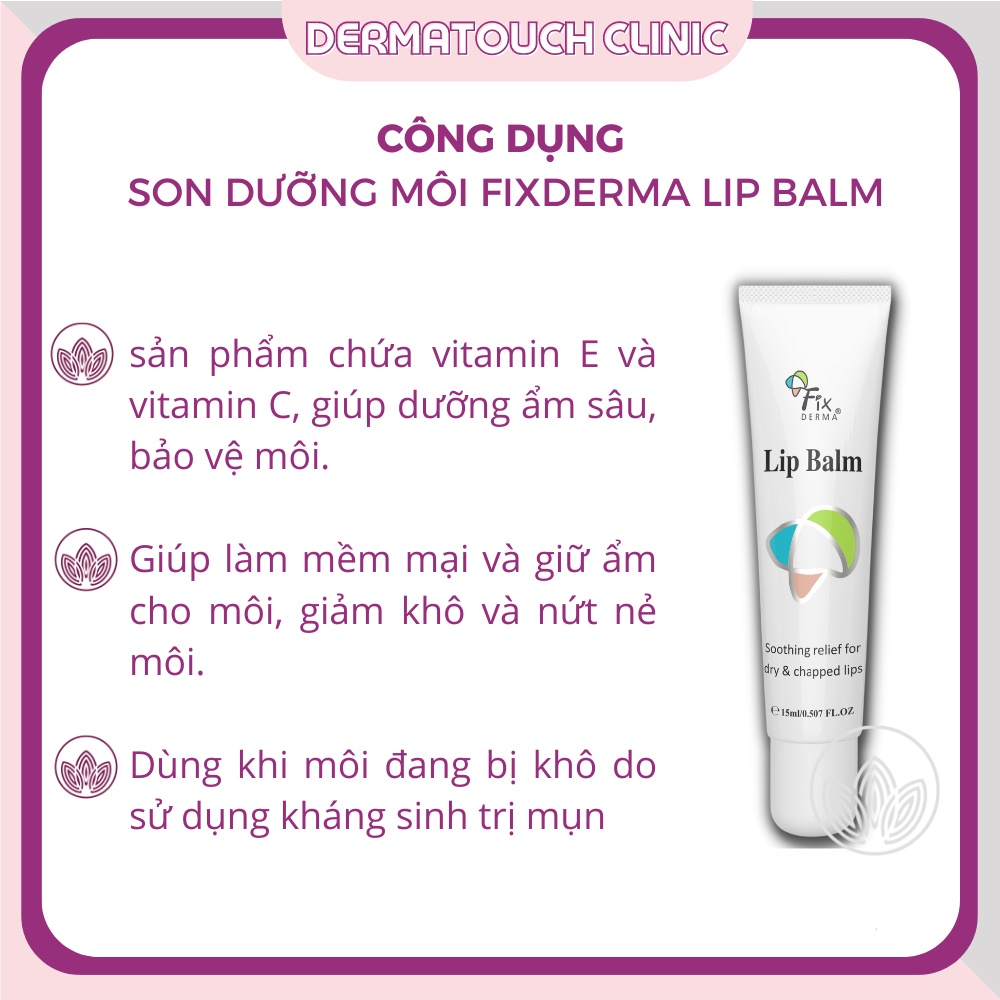 Son dưỡng ẩm  Fixderma Lip Balm chăm sóc môi mềm mượt hồng tự nhiên 15g - Dược mỹ phẩm chính hãng Derma Touch