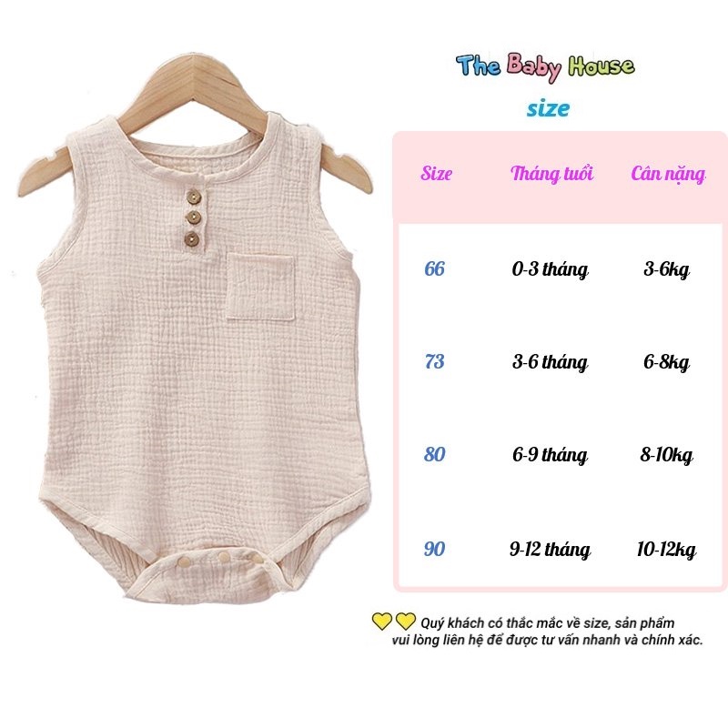 Bộ Áo Liền Thân Cho Bé 💛 𝐅𝐑𝐄𝐄𝐒𝐇𝐈𝐏💛 Bodysuit Vải Xô Muslin Thoáng Mái Thoải Mái Dễ Thương Cho Bé Trai Bé Gái