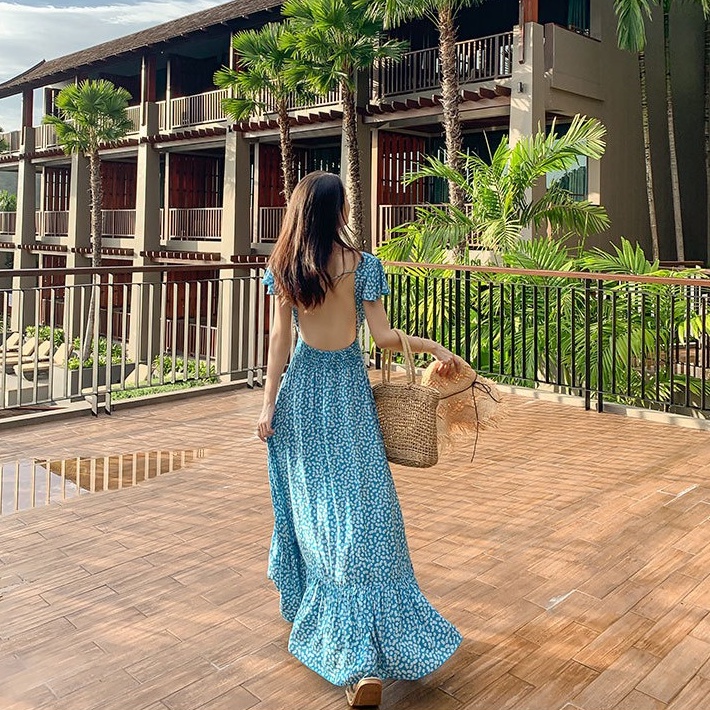 Váy Maxi Hoa Nhí Hở Lưng Sexy Có Sẵn