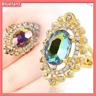 Nhẫn hình elip đính đá màu cầu vồng