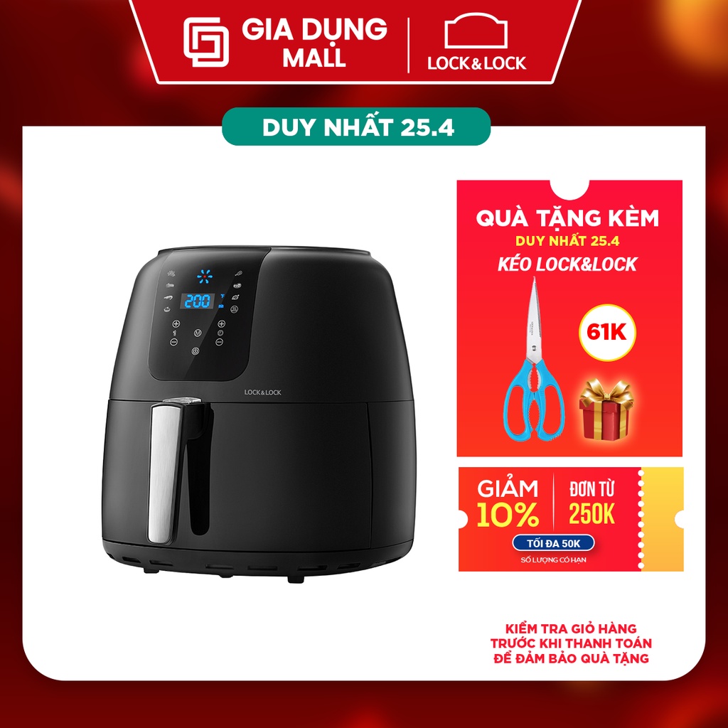 Nồi Chiên Không Dầu Điện Tử Lock&amp;Lock EJF296BLK (7.2 Lít) - Kèm Chảo Nướng - giadungmall