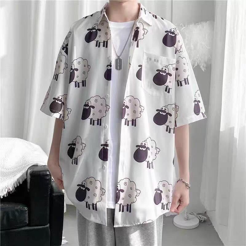 Áo Sơmi Tay Lở Unisex Hoạ Tiết Cừu