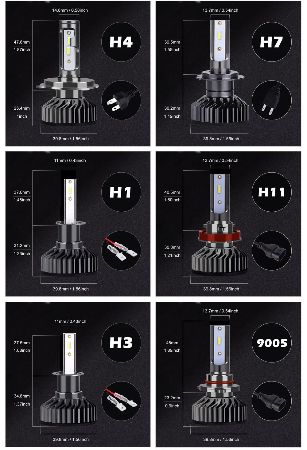 1 Cặp Đèn Pha Led H4 H7 H8 H10 9012 H11 H27 9005 Hb3 9006 Hb4 H1 3000k 4300k 6000k 8000k 12000lm 110w 12v Cho Xe Hơi