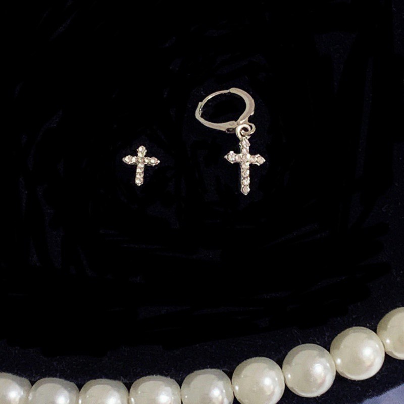 Bông tai chữ thập 191119 thiết kế bất đối xứng cỡ nhỏ thời trang đơn giản cá tính